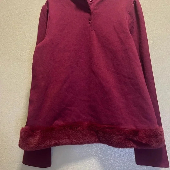 Janie and Jack burgundy FAUX FUR TRIM PONTE TOP girls size 12 - Picture 4 of 7